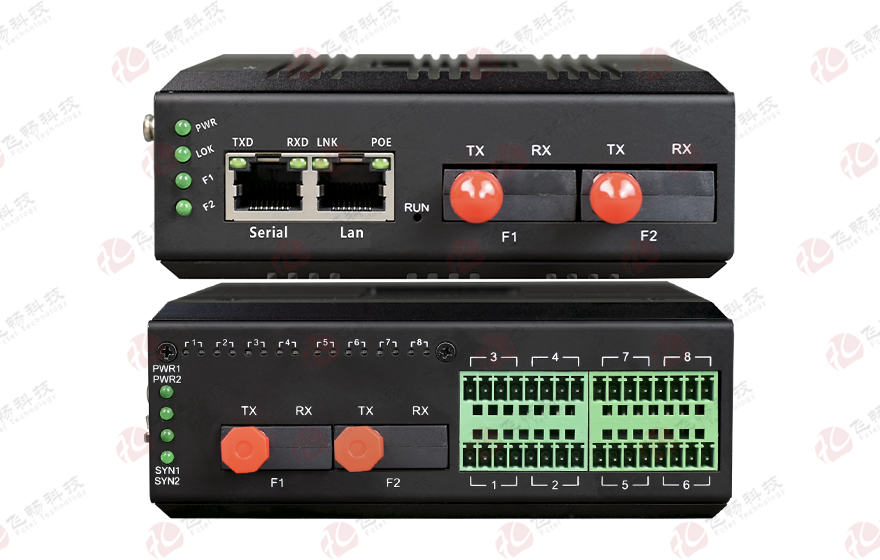 飛暢科技-工業軌式16路DI/DO/AI/AO開關量模擬量光纖自愈環網ModBus RT